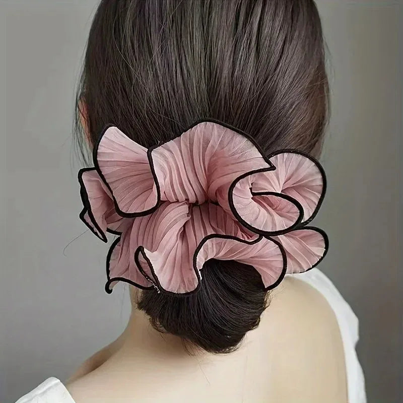 1/4Pcs New Korean Retro Folded Chiffon Oversize Scrunchies Women Sweet Temperament Fashion Exaggerated Hair Band Hair Accessorie Oasis Select Pink