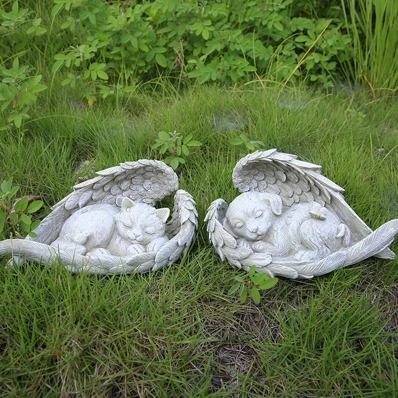 Pet Tombstone Dog Cat Tombstone Memorial Stone Personalized Memorial Stone Resin Statue Creative Angel Dog Cat Ornament Oasis Select
