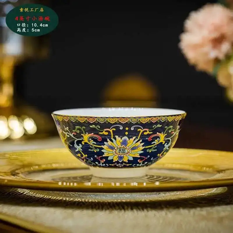 Bone China Dining Bowl Enamel Colored Chinese High Footed Rice Noodles Soup Bowl Tablewear Oasis Select 4in-10