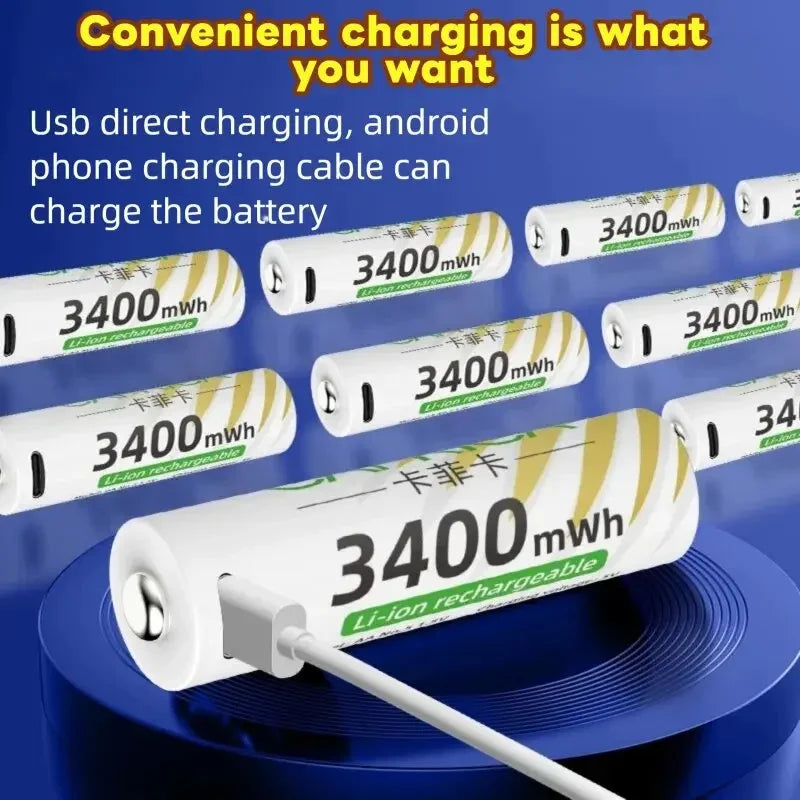 New Li-ion AAA and AA Rechargeable Batteries USB Lithium-ion 3400mWh 1.5V AA Rechargeable Batteries+800mWh 1.5V AAA Battery Oasis Select