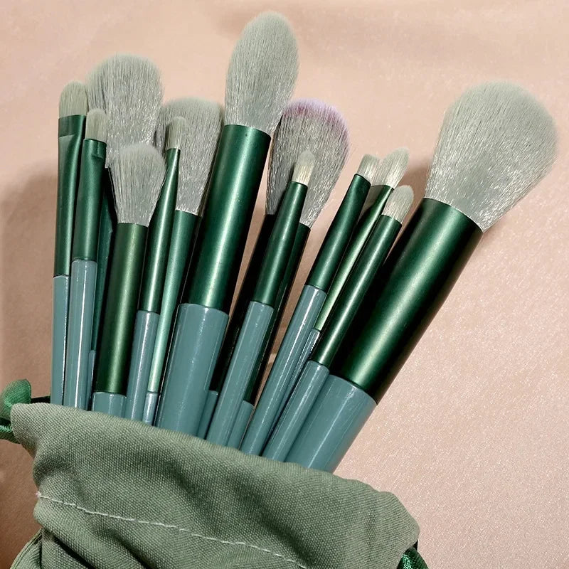 13/33pcs Professional Makeup Brush Set with Accessories for Combination Skin- Featuring Soft Brushes，Suitable for Beginners Oasis Select China Mainland 13pcs green