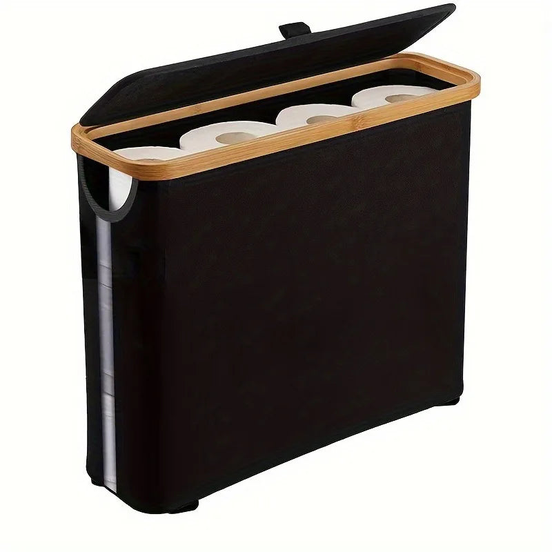 Toilet Paper Storage 28L, Toilet Paper Basket with Lid for Bathroom Storage Organizer, Free Standing Holds Up to 9-12 Rolls Oasis Select black
