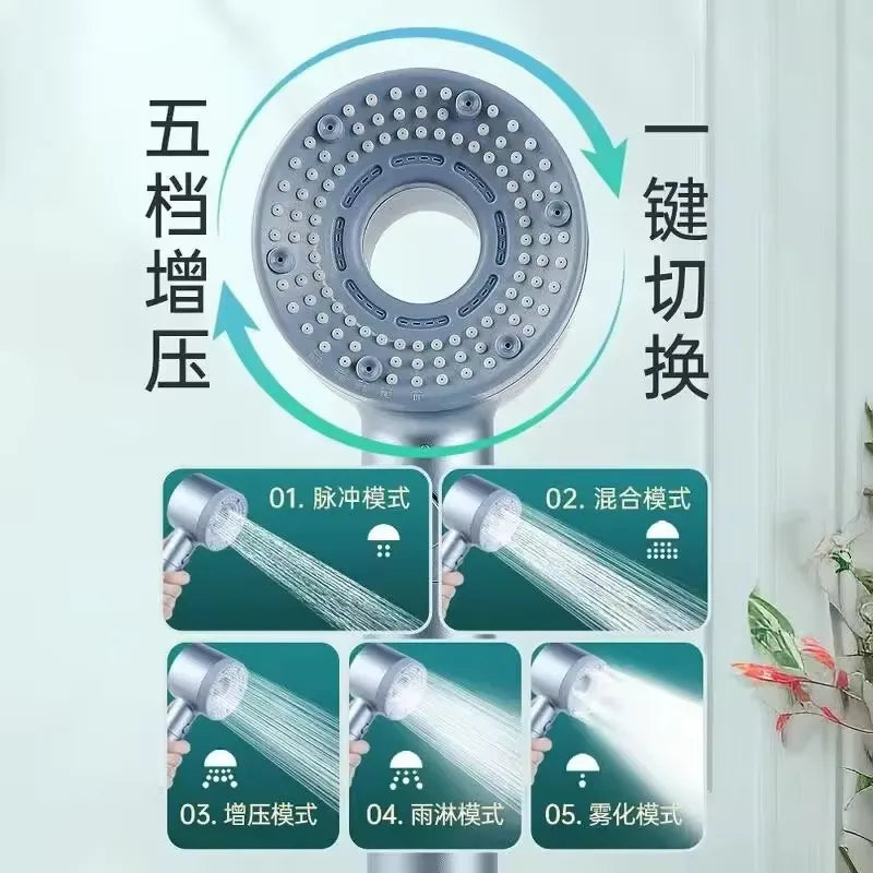 New 5 Modes Shower Head Large Flow Anion Filter Shower High Pressure Water Saving Mixer Shower Nozzle Bathroom Accessories Set Oasis Select