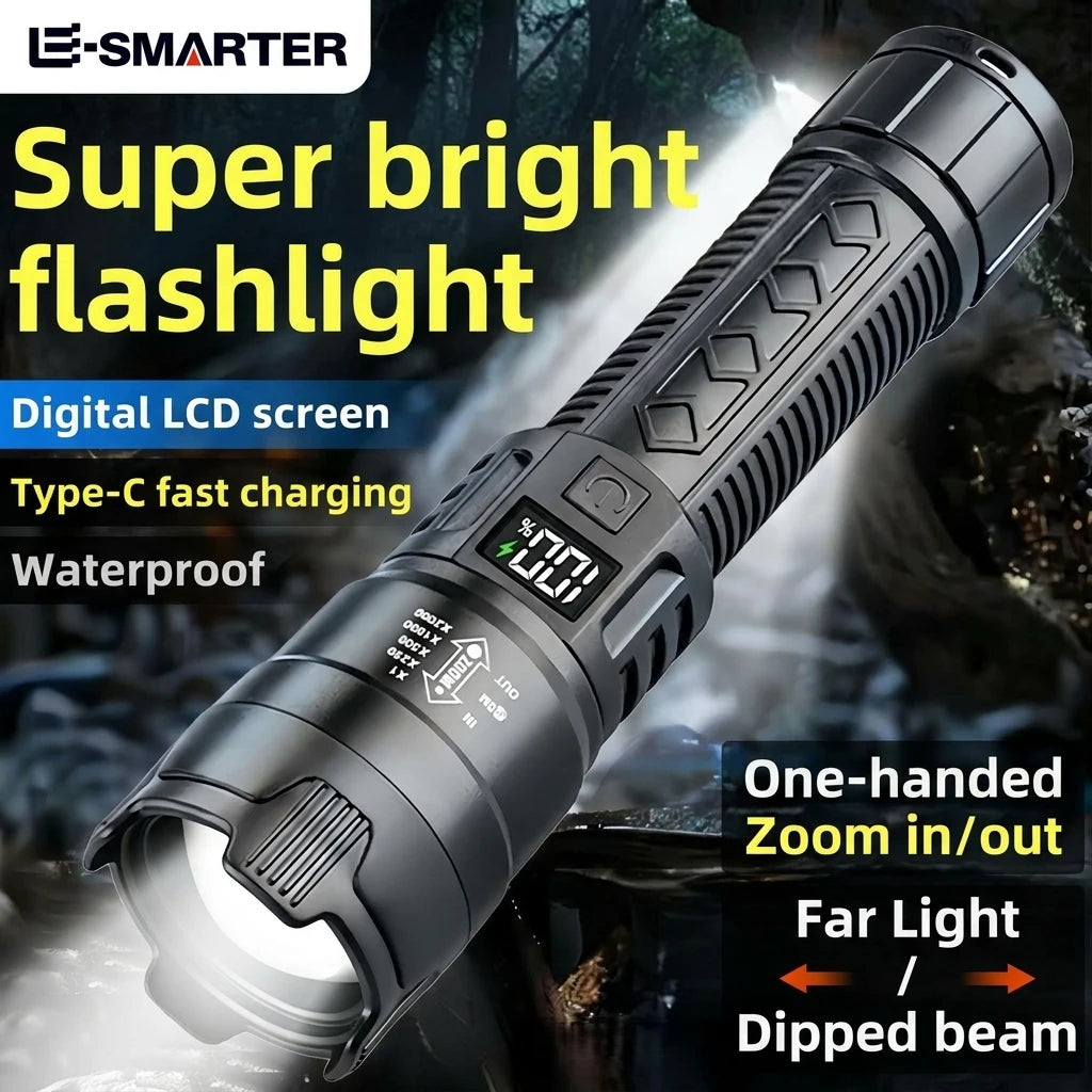 Portable Rechargeable High-Power Handheld Torch Long-Lasting Waterproof Bright Flashlight Perfect for Outdoor Camping Hiking Oasis Select