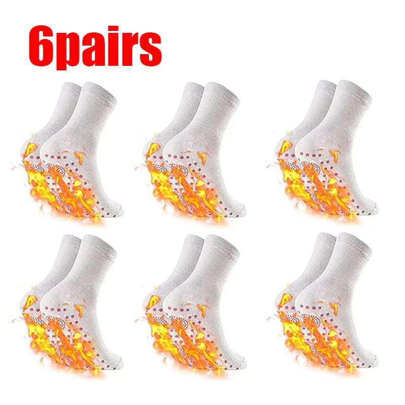 1/2/3/4/6Pairs Self-Heating Shaping Socks Pain Relief Whole Foot Thermal Socks Tourmaline Cold-Resistant for Men Women Outdoor Oasis Select 6pairs White One Size