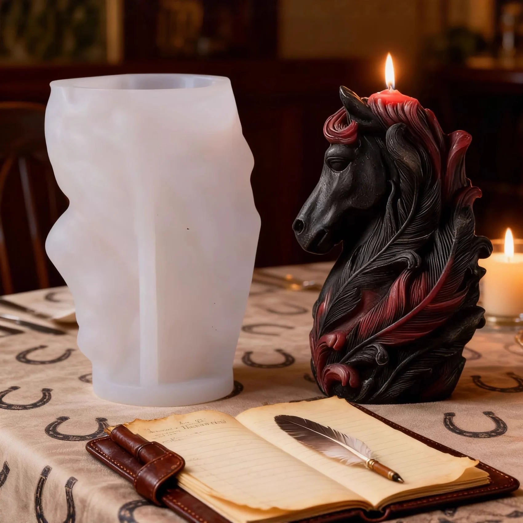 Mystical Red Feather Horse Head Silicone Mold with Exquisite Pegasus Feathers and Mane Details, 3D DIY Handmade Candle Mold Oasis Select