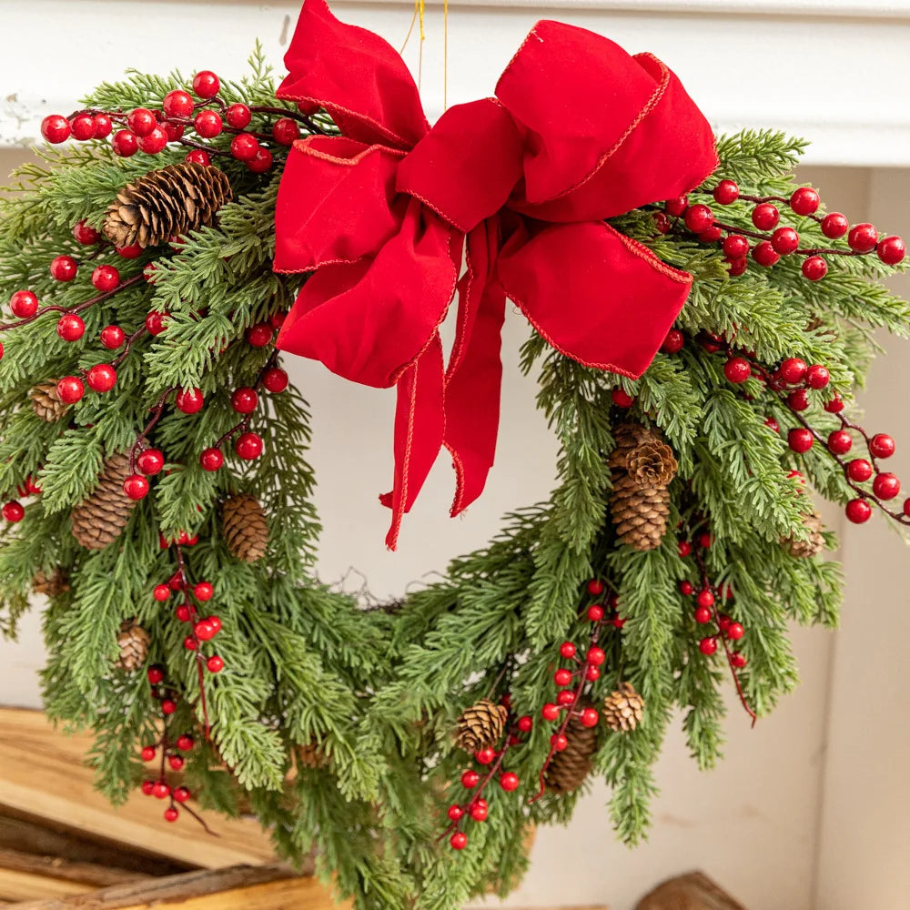 Christmas Bow Red Fruit Artificial Simulation Wreath for Home Interior and Exterior Decoration plant garden decoration Oasis Select