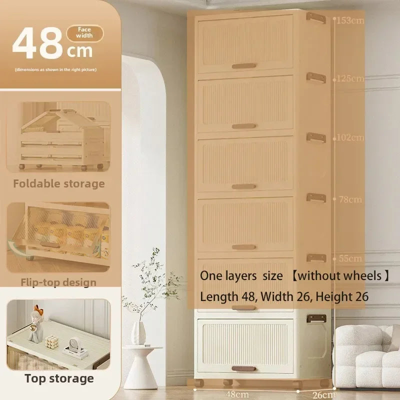 Multi-functional Simple folding storage cabinet Plastic multi-layer bag wardrobe storage box living room storage cabinet Oasis Select 48Cm1layerwhite