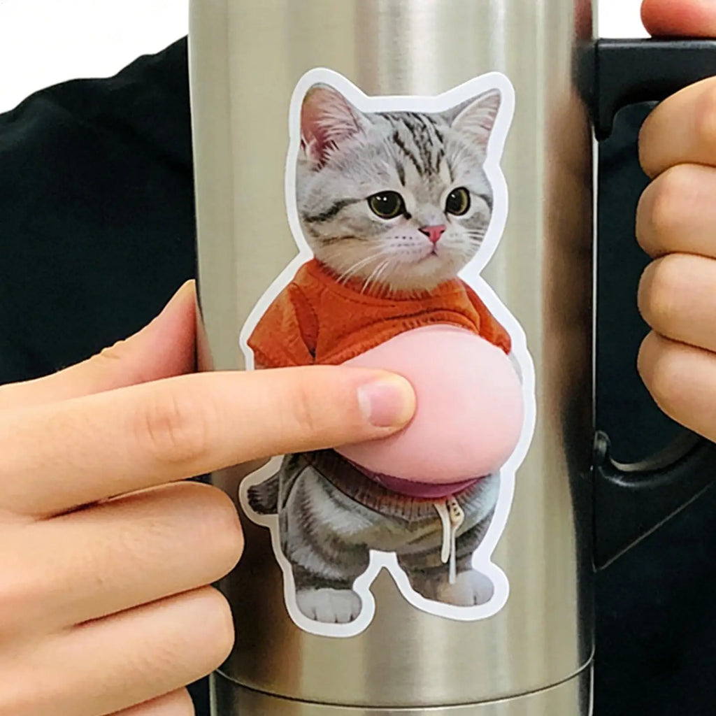 Cat Belly Sticker 3D self-adhesive Stickers Squeezeable Decoration Soft Pink Background Phone Decoration Sticker For Home Decor Oasis Select
