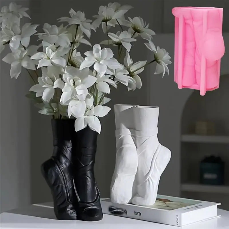 LIKE WISH DIY Dance Cloth Shoes Shaped Vase Epoxy Resin Silicone Mold Ballet Foot Vase Concrete Mold Home Decor Vase Gypsum Mold Oasis Select