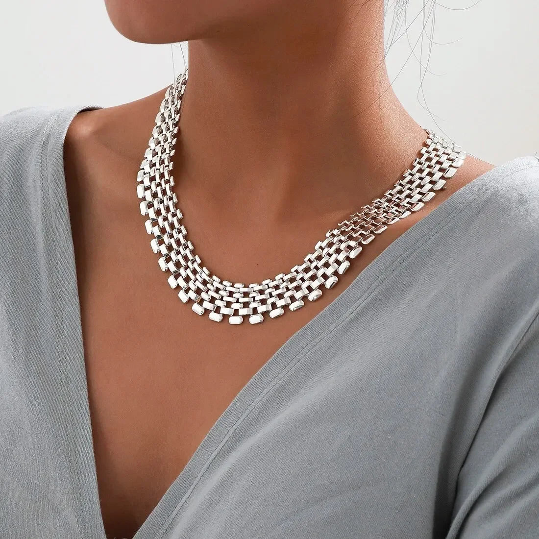 Exaggerated Cuban Chunky Thick Chain Necklace for Women High Quality Big Iron Metal Choker Link Grunge Jewelry Steampunk Men New Oasis Select Silver Color 1