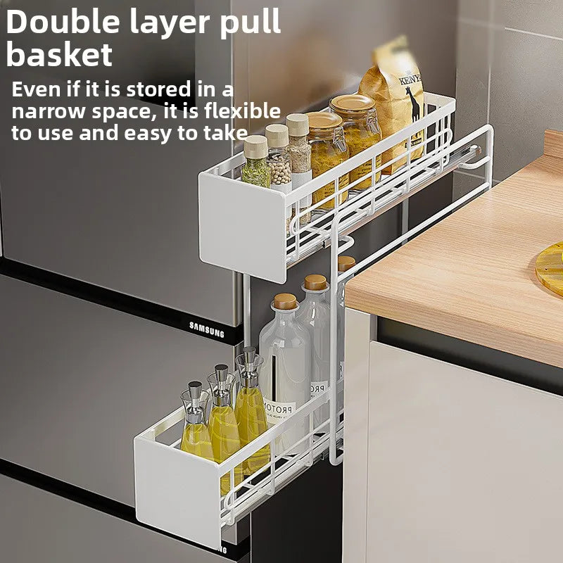 Refrigerator rack Multifunctional washing machine storage rack Refrigerator side hanger Free installation pull-out rack Oasis Select