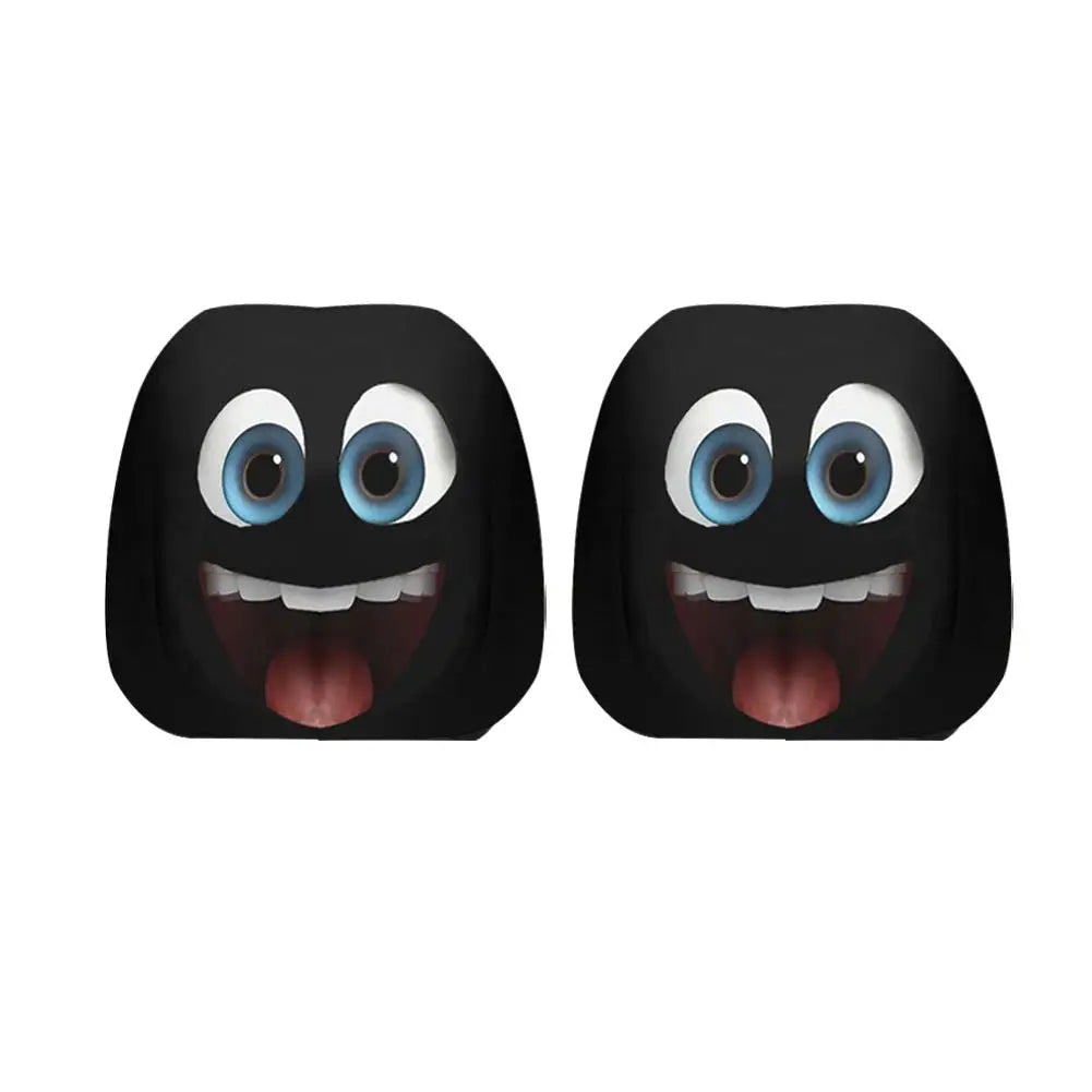 2pcs Universal Cartoon Character Car Pillowcase, Smiley Face Printed Car Headrest Covers, Washable Soft Head Rest Protector Oasis Select 04