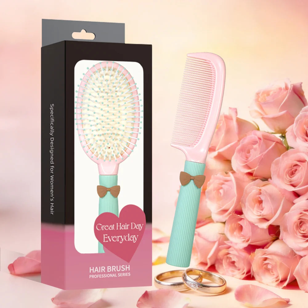 Cute Bow Hair Brush & Comb Set – Air Cushion Duo for Women Hair Brush & Comb Set Oasis Select