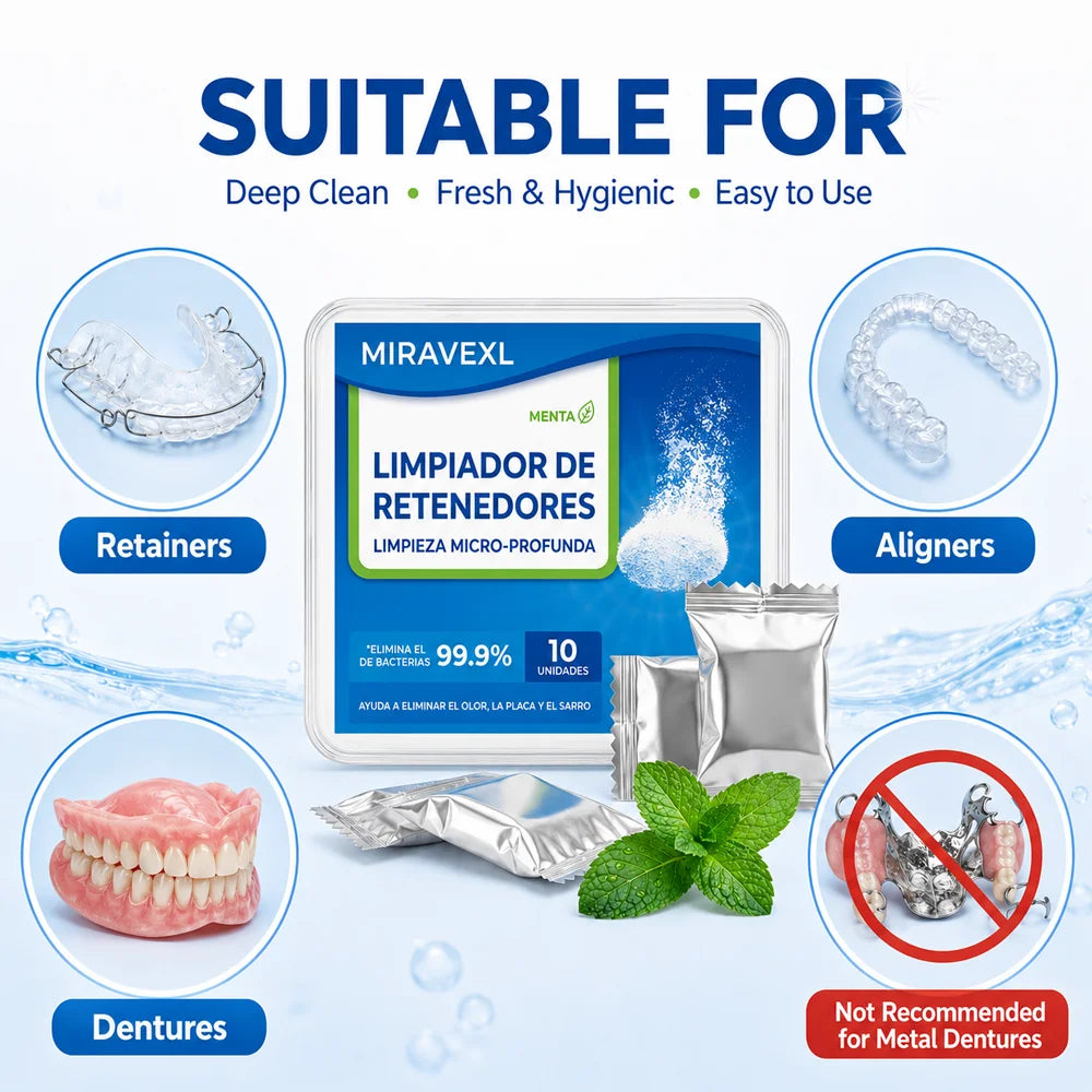 MIRAVEXL Denture Retainer Cleaning Effervescent Tablets And Storage Box Set Orthodontic Mouthguard Care Deep Clean Stain Removal Oasis Select