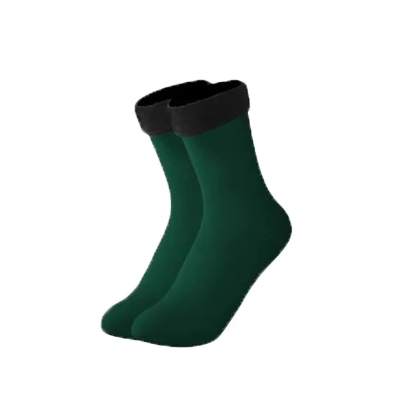 1/2/3pairs Snow Socks Middle Tube Solid Winter Plus Velvet Thick Keep Warm And Cold Socks Comfortable Mens Womens Floor Socks Oasis Select green 1pair