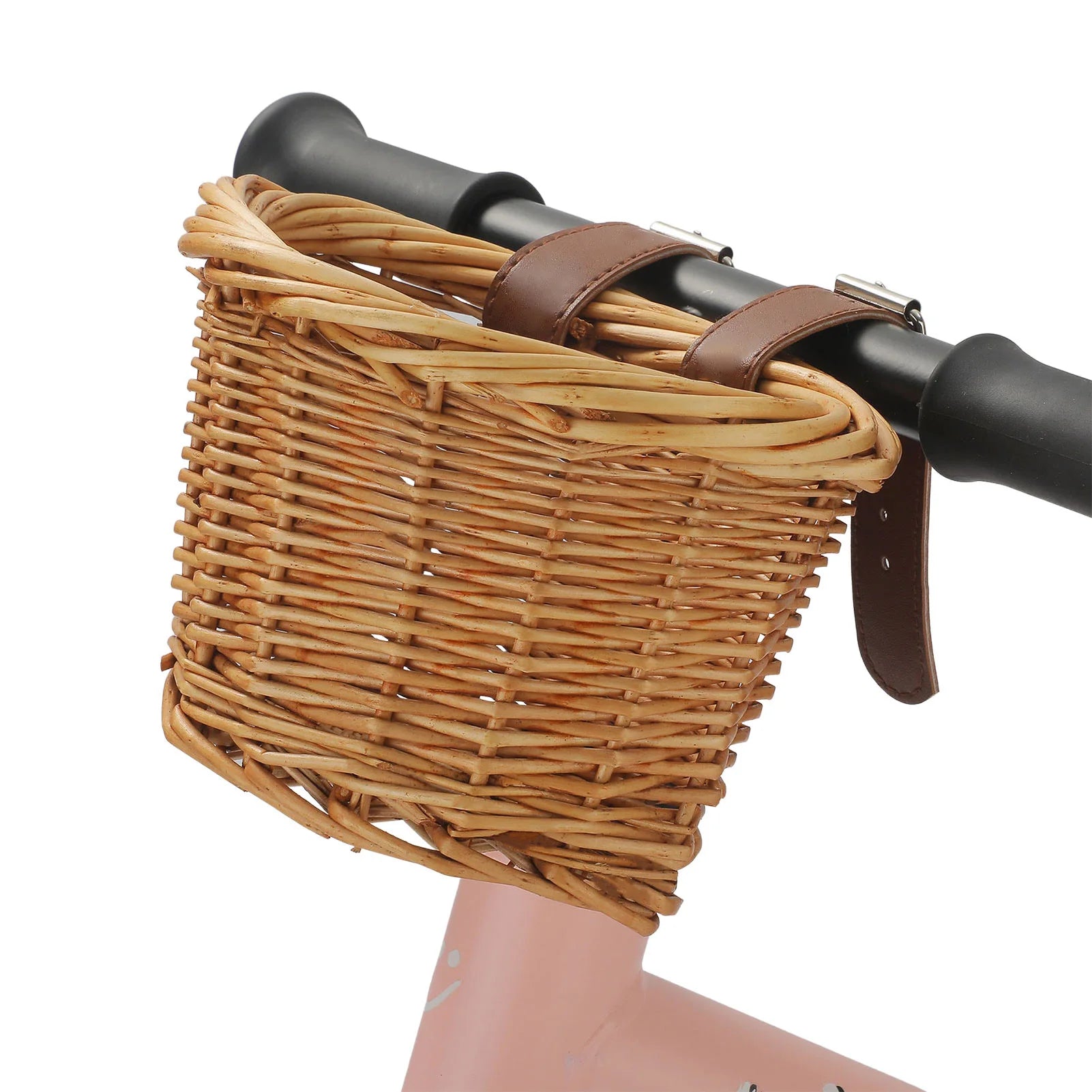 Kids Bike Basket Bicycle Wicker D-shaped Baskets Child Scooter Front Storage Basket With 2 Leather Strap For Cycling Accessories Oasis Select