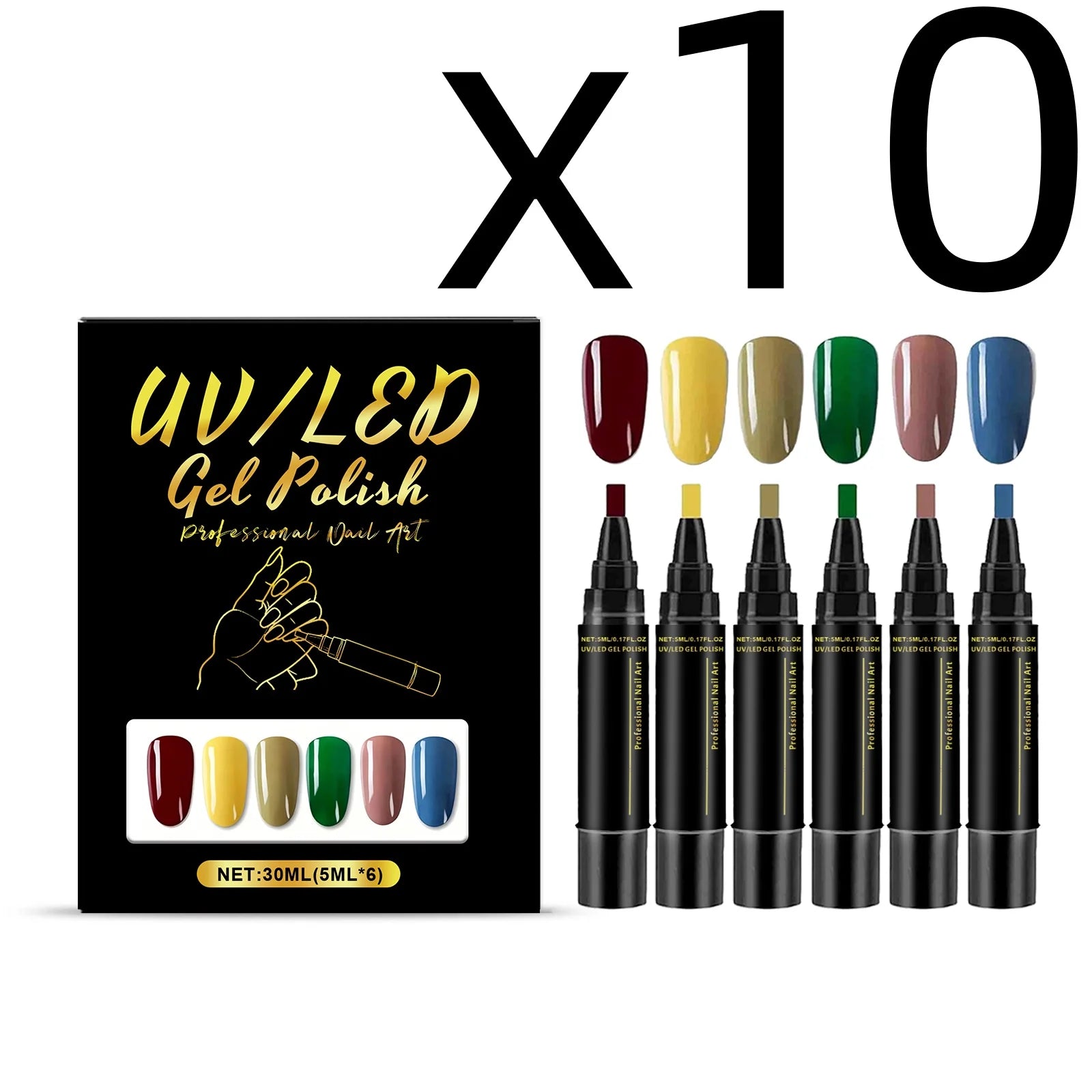 6-Color Nail Art Pen Set – Quick Dry DIY Gel Polish Pens Nail Art Pen Set Oasis Select 6pcs Boxed X 10PCS