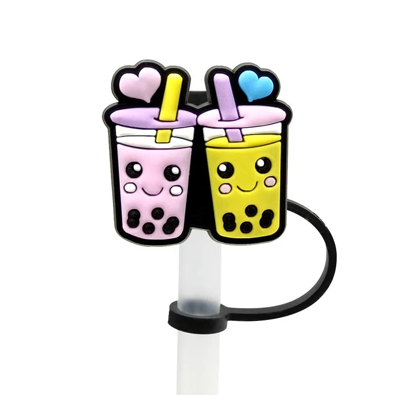 8mm/0.32in Straw Cover Cap Silicone Cute Animals Milk Tea Straw Protector Cover Straw Tip Topper for Stanley 30&40oz Tumbler Oasis Select Style 12