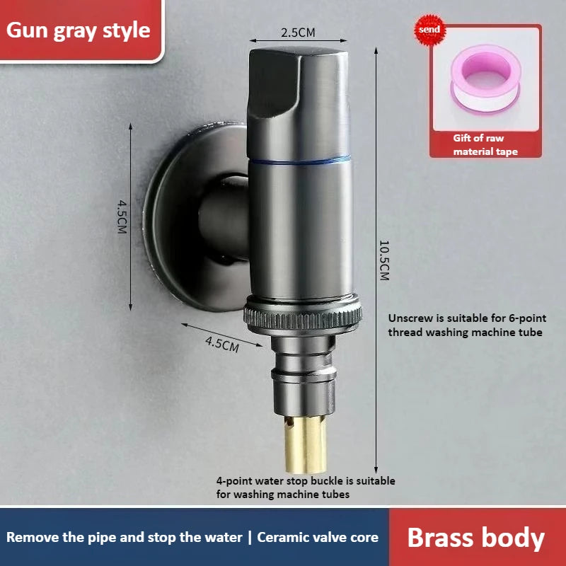 DN15/DN20 Brass 4/6-point Water Stop Washing Machine Faucet Quick Opening Angle Valve Wall Mounted Stop Clamp Triangle Oasis Select Gunmetal gray