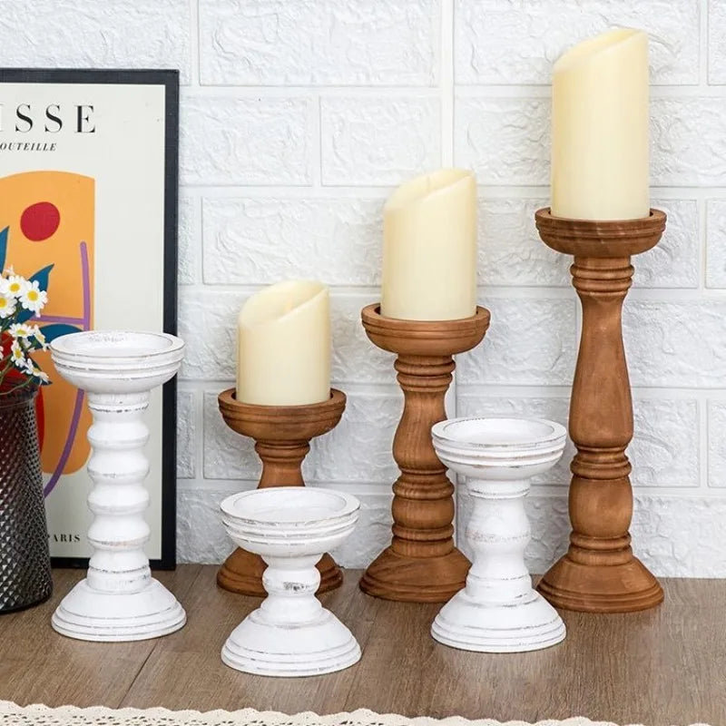 New Style Retro Wooden Candle Holder 3-piece Set Candle Container Desktop Decoration Home Decor Wedding Candle Holder Oasis Select