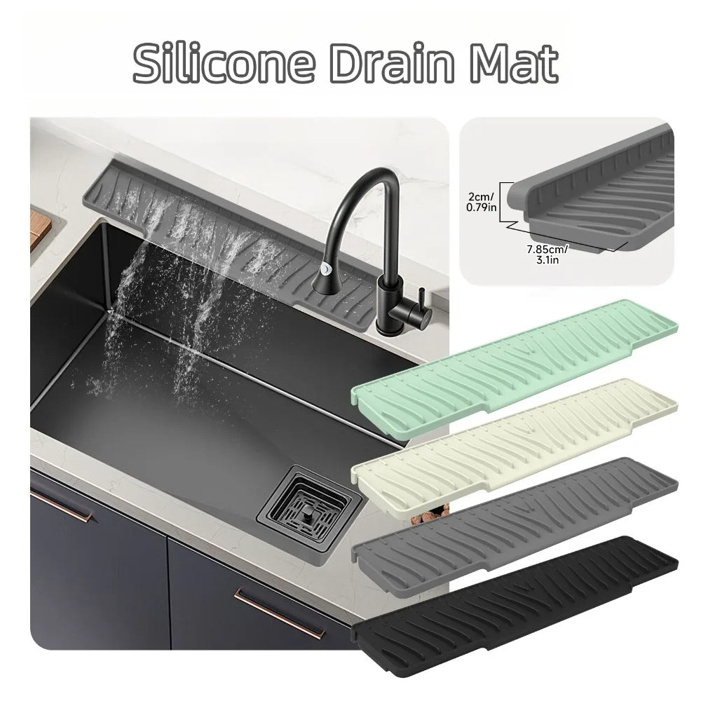 New Silicone Drain Mat 45cm Lengthen Anti-slip Kitchen Sink Holder Faucet Accessories Sink Splash Guard Farmhouse Decor Oasis Select