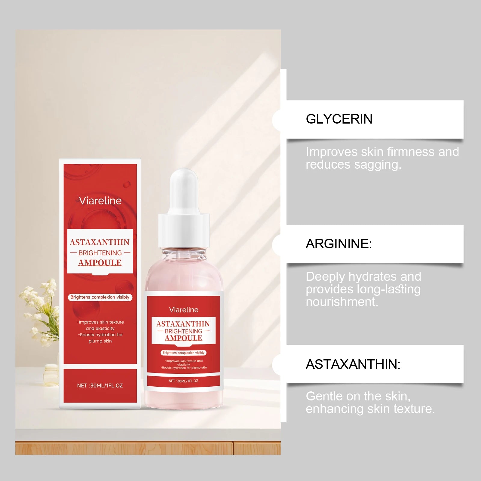 Astaxanthin Serum Hydrating Facial Moisturizing Essence Firming Brightening Lightweight Fast Absorbing All Skin Types Oasis Select