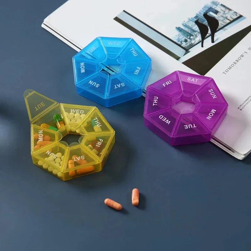 1/2/3Pcs A Week 7 Corners Pill Box Round 7 Boxes For One Week Small Pill Box Mini 7 Days Portable Points Medicine Jewelry Box Oasis Select
