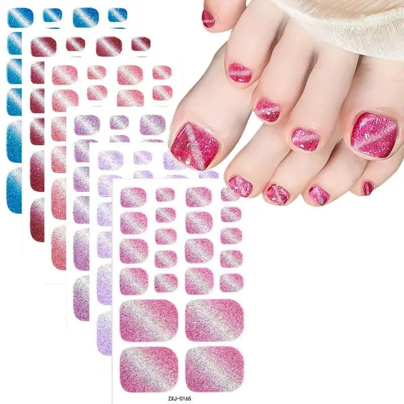 22tips Baking Free Toe Nail Sticker Adhesive Toenail Stickers for Women Summer Glitter Toe Nail Stickers Full Cover Nail Wraps Oasis Select