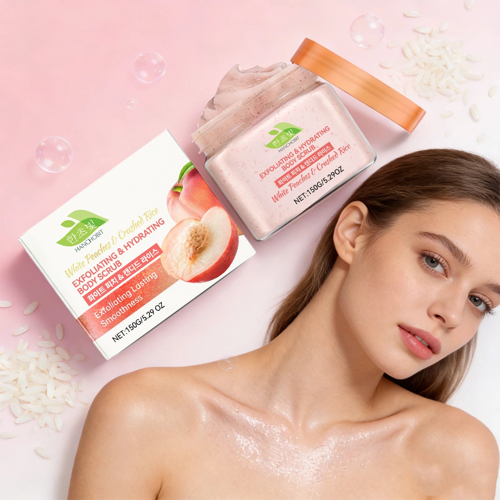 White Peach / Vanilla Shea Fruit Exfoliating Body Scrub for Dead Skin Removal Deep Cleansing Pore Shrinking Nourishing Skin Care Oasis Select
