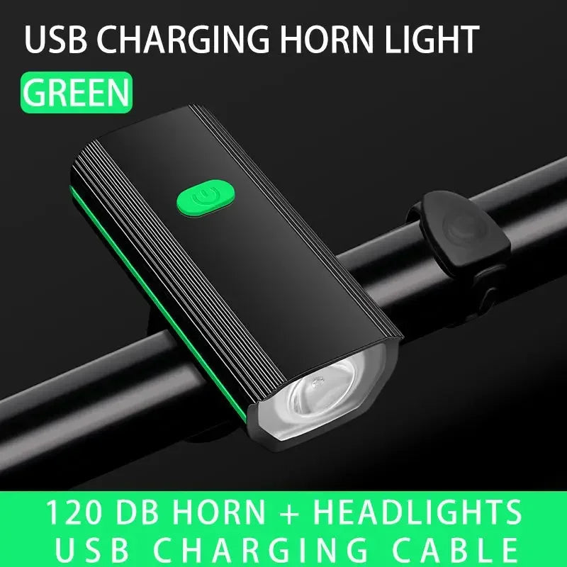 Solar Bicycle Light with Horn 120dB TYPE-C Rechargeable MTB Road Bike Front Lamp Flashlight Bicycle Light 1200 mah Oasis Select QD-4303