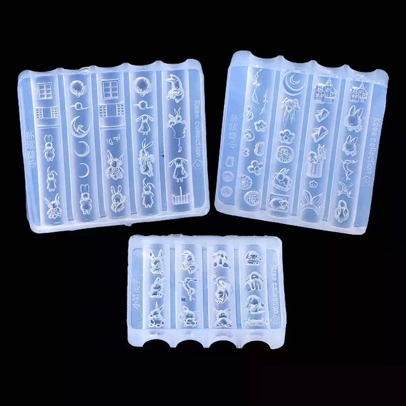 Cute Nail Mold Silicone Rabbit Paradise Moon Castle Art Elegant Oil Painting Style Nail Stereoscopic Template Mold Oasis Select