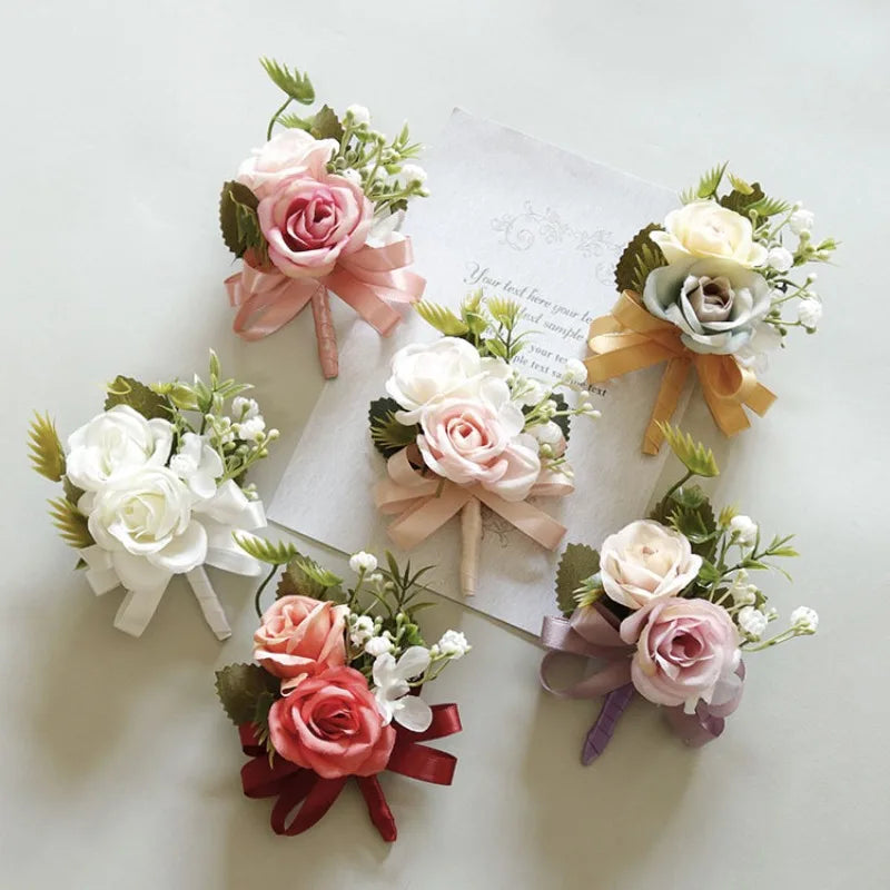 Meldel Corsage Men Wedding Rustic Boutonniere White Bridal Wrist Corsage Bridesmaid Groomsmen Party Meeting Personal Decorations Oasis Select
