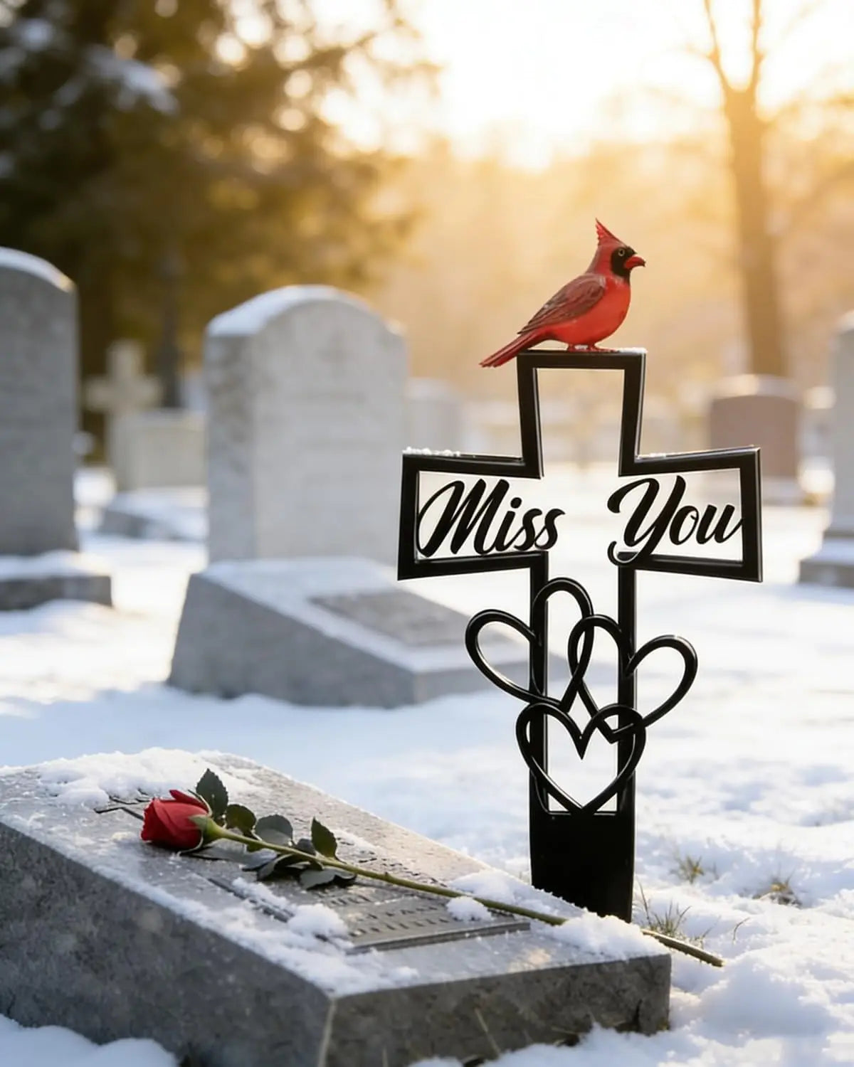 Metal Memorial Garden Stake | Cross Heart Grave Marker 16x8 In