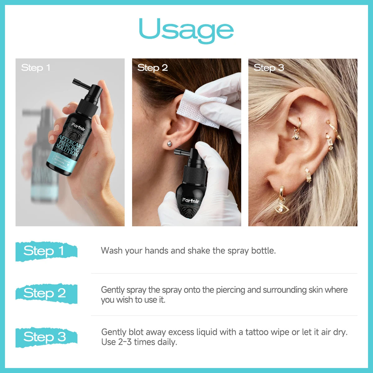 Perforation care spray, gentle cleaning spray suitable for skin cleansing of ears, nose, tongue, lips, abdomen and other areas Oasis Select