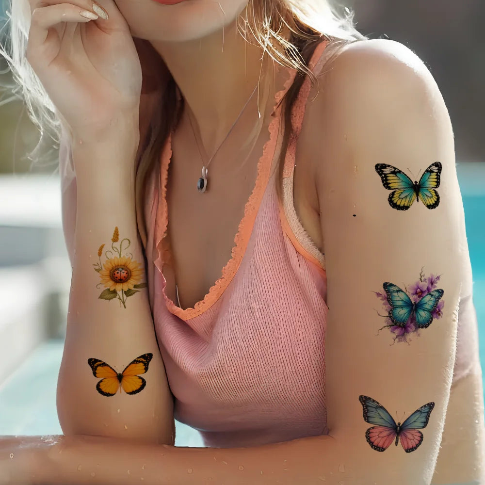 28-Piece Temporary Tattoo Stickers – Hummingbird, Ladybug & Beetle