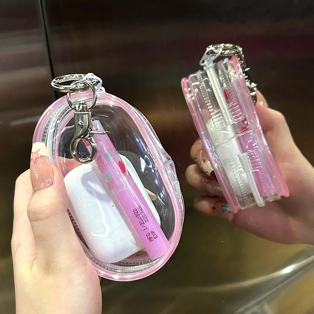 Portable Mini Clear Zipper Storage Bag Keychain Cartoon Doll Children Toy Mystery Box Organizer For Earphones Chargers Gift Bag Oasis Select