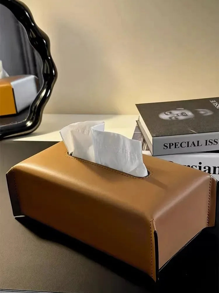 Modern Woven Leather Tissue Box Napkin Case Luxury Tissue Paper Holder Desktop Coffee Table Tissue Box Livingroom Decoration Oasis Select