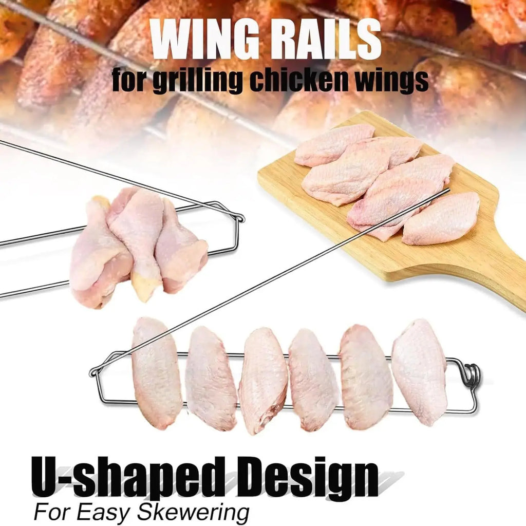 8 PCS Chicken Wing Grill Rails + Red Silicone Brush – Stainless Steel Clamping Set for Even Cooking, Outdoor Barbecue & Picnic Oasis Select