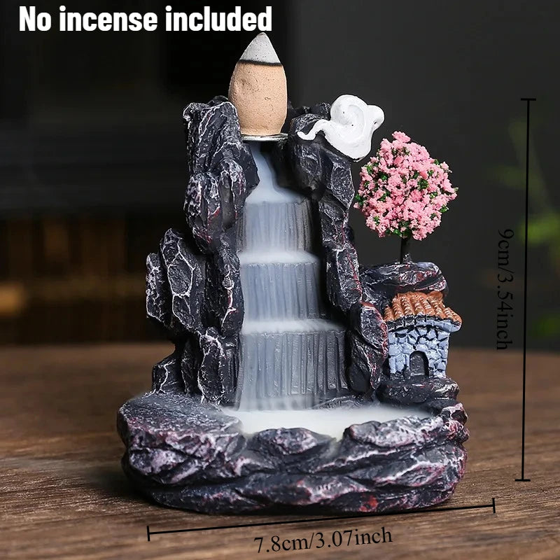 Mountain River Backflow Incense Burner Waterfall Incense Holder with Bridge & Pagoda Decor for Yoga Studio Home Aromatherapy Oasis Select 7.8x5.3x9cm