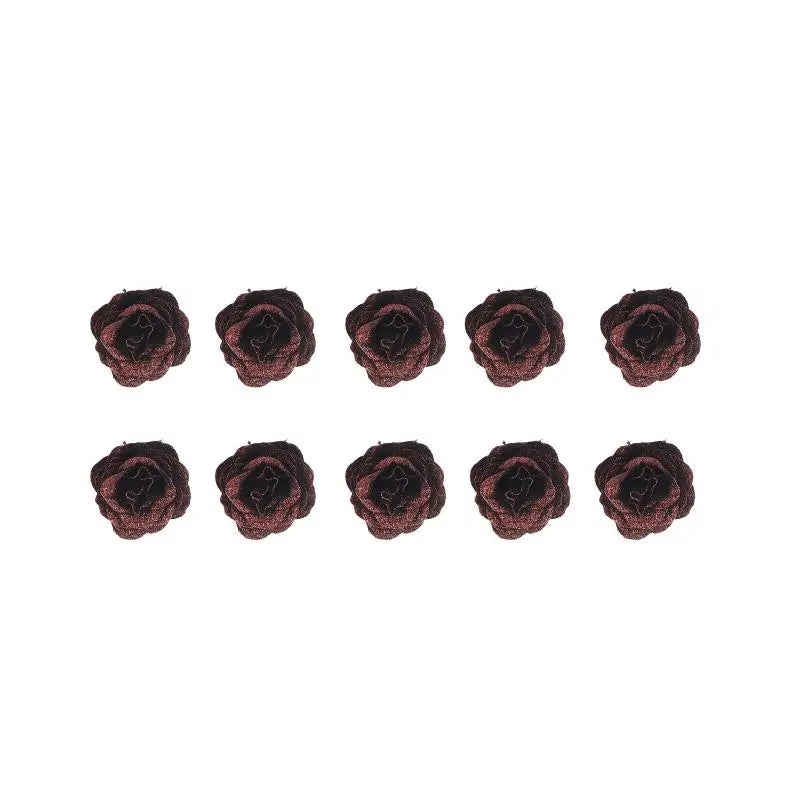 10Pcs Fairy Simulation Crystal Rose DIY Fake Flower Heads Valentine's Day Sparkling Rose Family Atmosphere Decoration Oasis Select Coffee 10Pcs