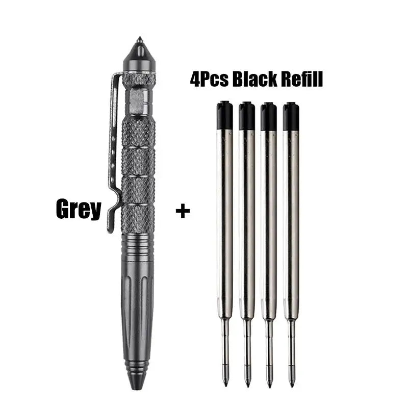 1/2pcs High Quality Metal Military Tactical Pen School Student Ballpoint Pens Emergency Glass Breaker Self Defense Supplies Oasis Select 1pcs grey plus refil
