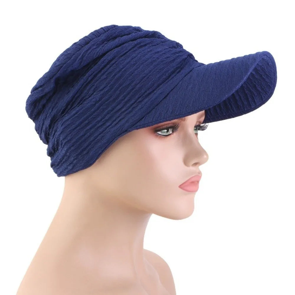 Simple Solid Color Headwraps Hat Wide Brim Casual Sun Hat Baseball Hijab Cap Women Oasis Select Navy Blue