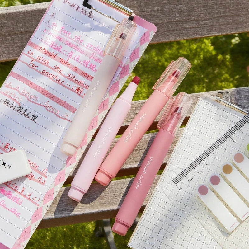 4 Pack Soft Touch Fluorescent Gel Pens Morandi Pink WaterBased Ink Quick Dry Tip for Office School Highlighting Writing Oasis Select