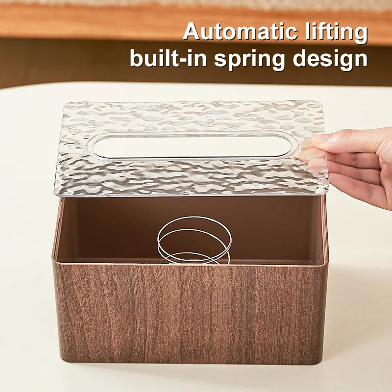 Wood Grain Tissue Box Cover with Acrylic Lid, Tissue Box Cover Rectangle for Living Room, Tissue Box Household Paper Towel Oasis Select