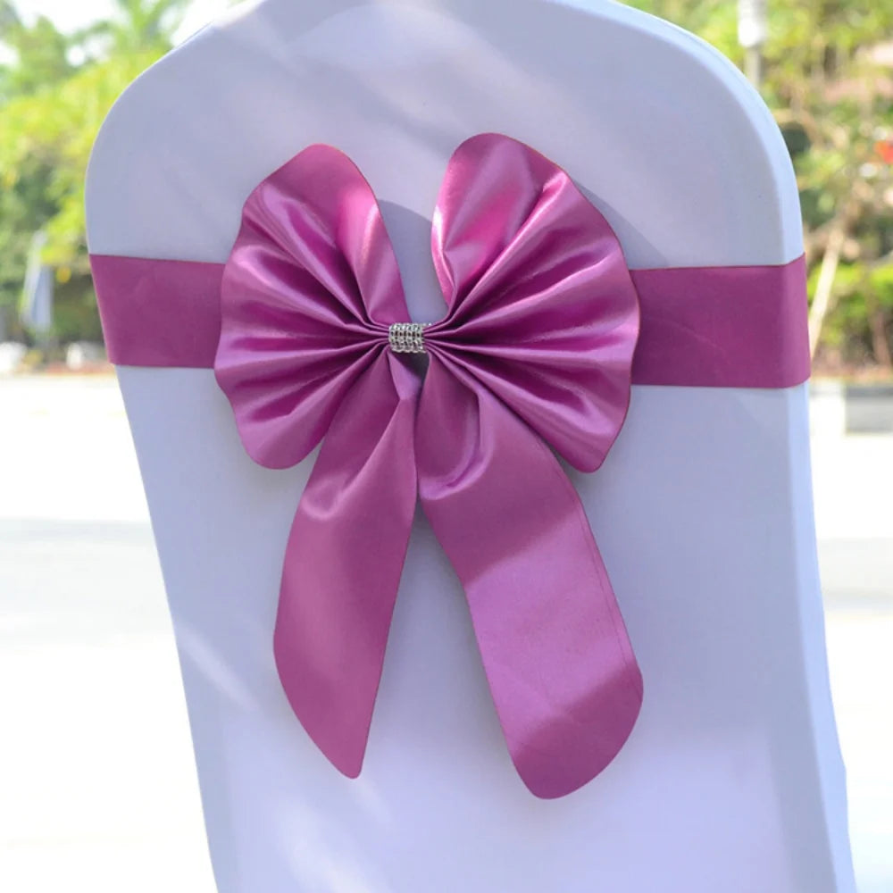 New Sashes Elastic Bow Tie Ready Made Chair Sashes Band For Wedding Party Hotel Banquet Event Decoration Oasis Select Purple