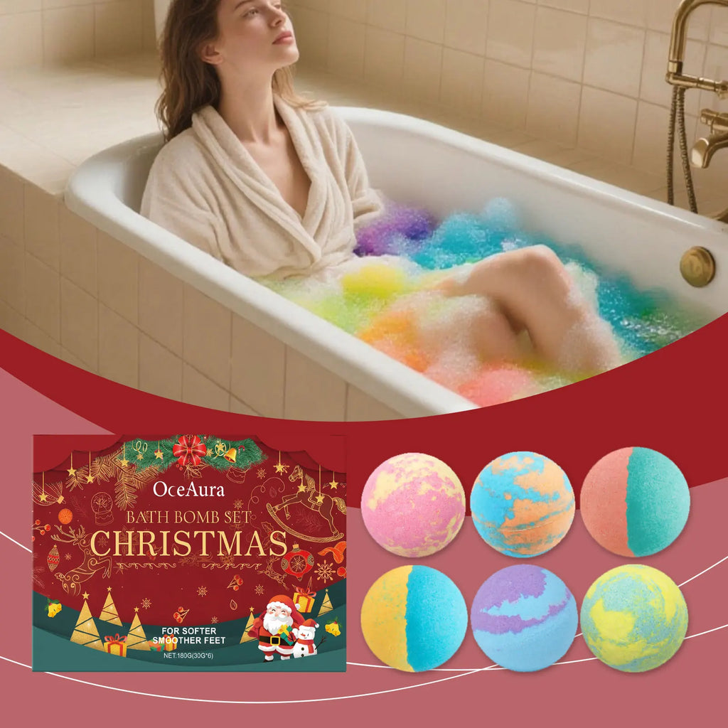 OceAura Christmas Bath Bomb Gift Set – 6 Fizzy Scented Bombs Bath Bomb Gift Set Oasis Select