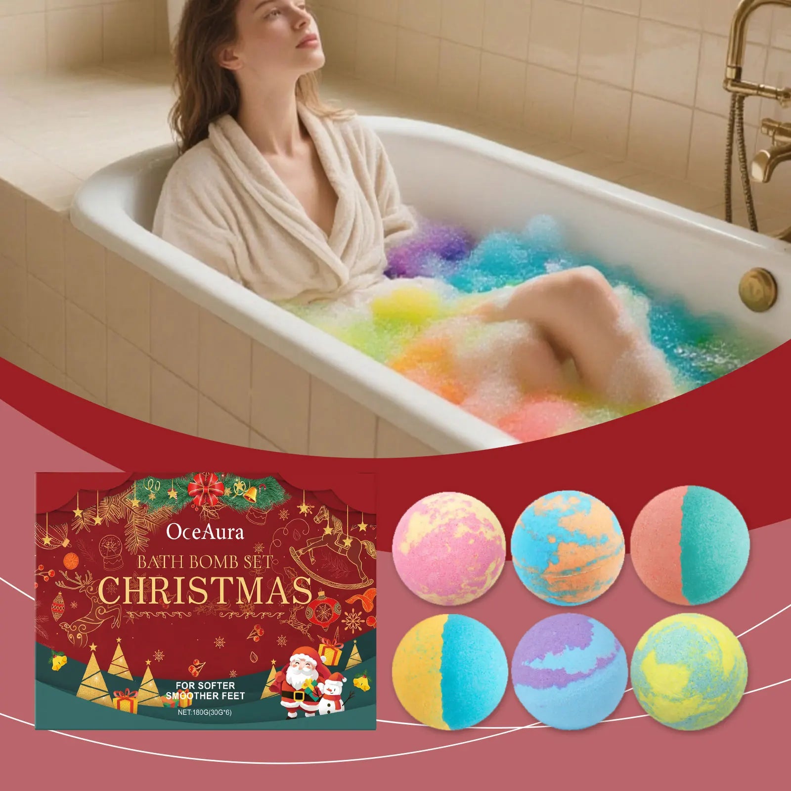 OceAura Christmas Bath Bomb Gift Set – 6 Fizzy Scented Bombs Bath Bomb Gift Set Oasis Select