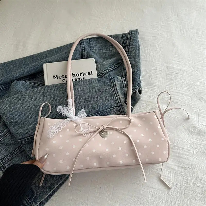 Polka Dot Baguette Shoulder Bag | Retro Korean Fashion Women