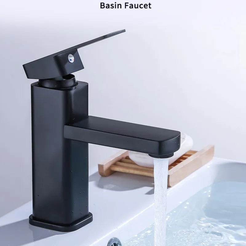 ABS Bathroom Faucet Hot Cold Mixer Tap Deck Mounted Basin Faucets Black Square Washbasin Sink Bathtub Faucet Oasis Select